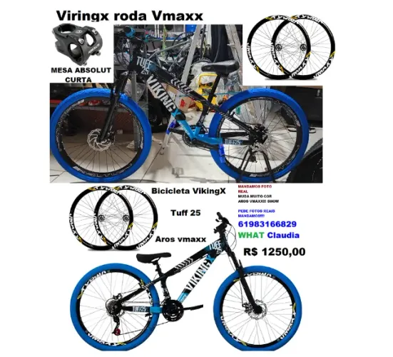 Bicicleta Aro 26 Vikingx preto com azul Tuff X25 Nota Fiscal 