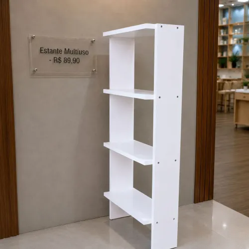 Estante Multiuso Branca 100% MDF - 4 Prateleiras (Cozinha e Banheiro)