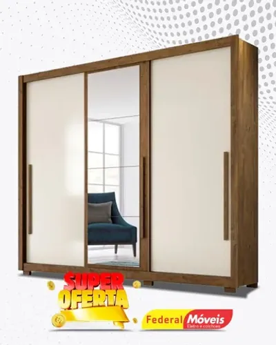 Guarda Roupa Casal 3 Porta de Correr com Espelho Direto da Fabrica Fazemos Entrega
