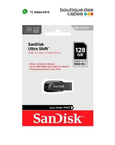 Pendrive Sandisk Ultra Shift USB 3.2 Leitura até 100 MB/s | 128GB