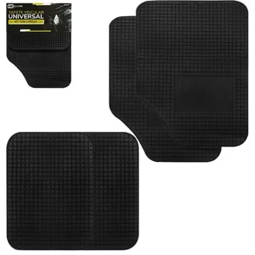 Jogo De Tapete P/carro  Emborrachado Preto Kit C/ 4 Pçsmb8507