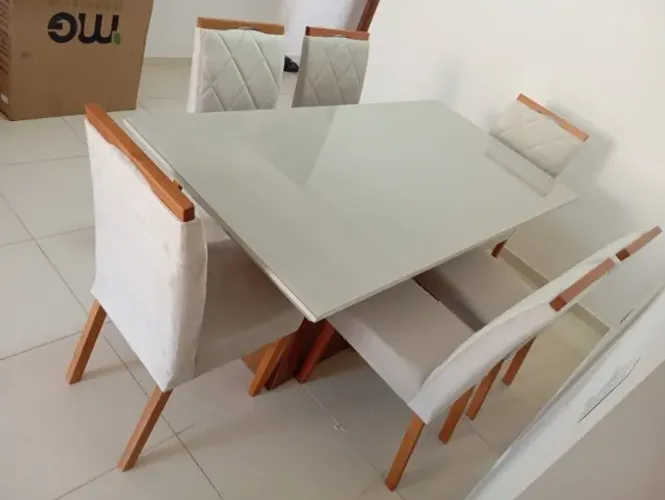 mesa de jantar 6 lugares 180x90 cadeira em madeira macica eloiza