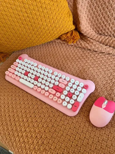 Kit Teclado Mouse Rosa de Gatinho