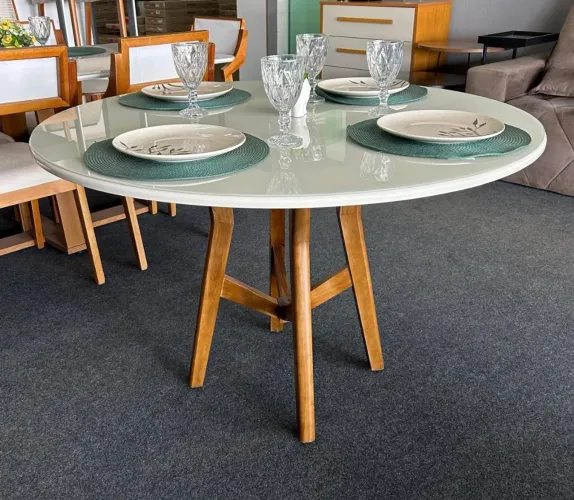 Mesa de jantar 120x120 fortuna redonda pra 4 cadeiras em madeira maciça