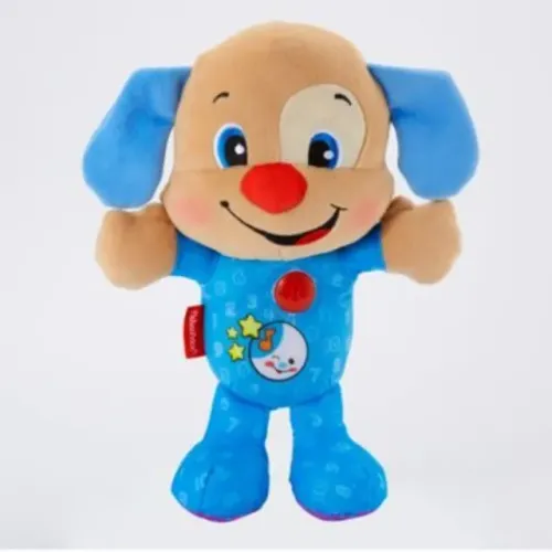 cachorro de pelúcia interativo azul rindo e aprendendo fisher price