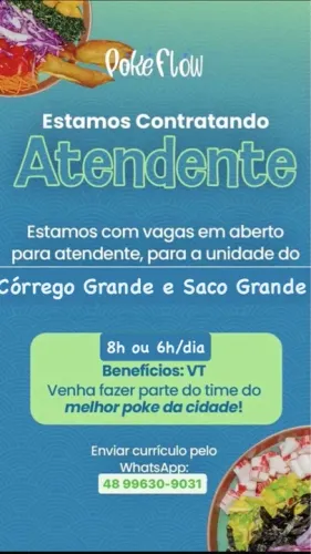 Vaga de atendente SACO GRANDE E CÓRREGO GRANDE