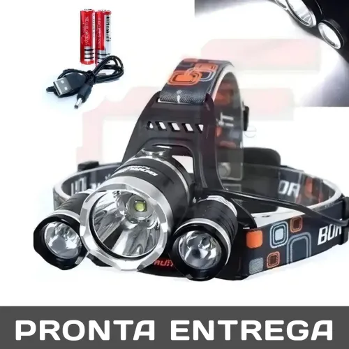LANTERNA DE CABEÇA TRIPLO LED RECARREGÁVEL