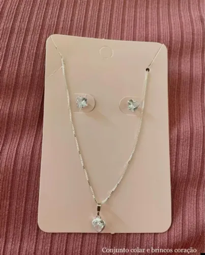 Conjunto Colar e Brincos Prata 925 com Pedra zircônia