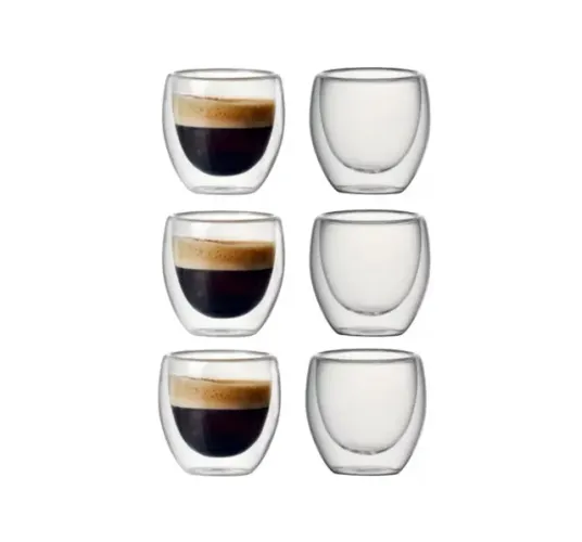 Conjunto de 6 Copos de Café com Parede Dupla Vidro Borossicalato - 90 ml