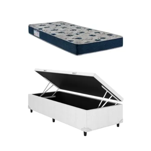 Base Baú Solteiro Branco com Colchão Solteiro D28 Ortobom - Entrega Rápida!