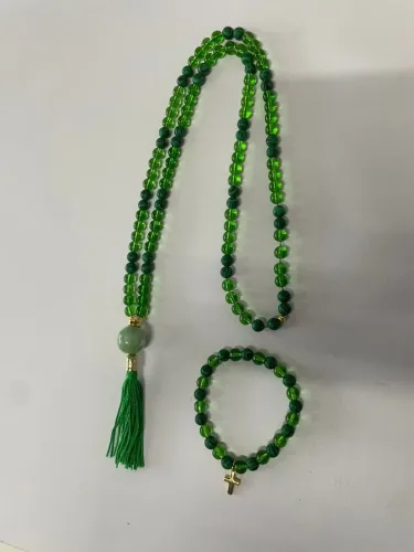 Conjunto Japamala e Pulseira Quatzo Verde e Malaquita