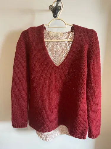 Suéter Vermelho de lã com costas rendada Zara