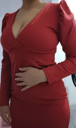 Vestido Vermelho Manga Longa Detalhe Drapeado