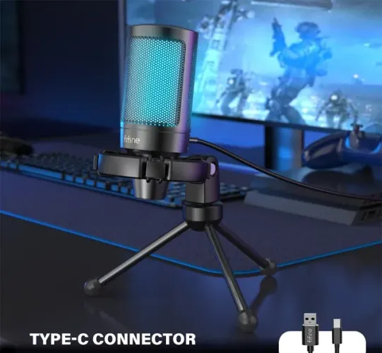 [Novo] Microfone Condensador FIFINE A2 AmpliGame Com Tripé, RGB, USB, Streaming, Gamer