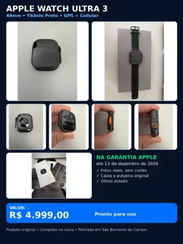 APPLE WATCH ULTRA 3,49mm - TITÂNIO - NA GARANTIA ATÉ DEZEMBRO.