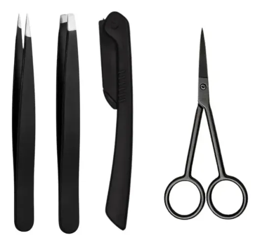 Kit P/ Design Sobrancelhas Tesoura, Navalha e Pinças Completo oasis