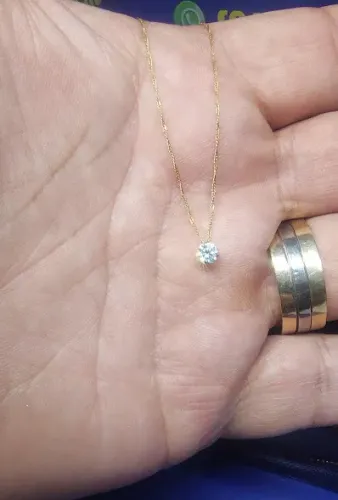 Colar Ponto De Luz Pedra Zircônia 4 mm Cordão Torcido 40 Cm 1 mm Peso Total 1.00 Grama