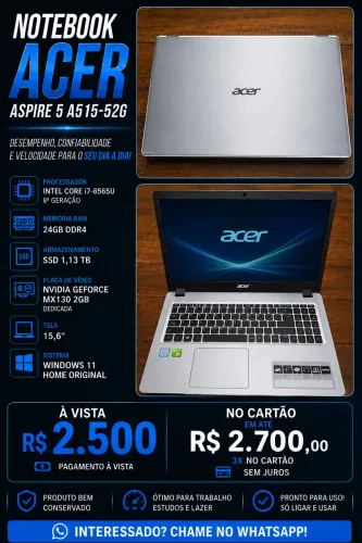 Notebook Acer Aspire 5 i7 | 24GB RAM | SSD240GB M.2 , HD 1TB | GeForce MX130