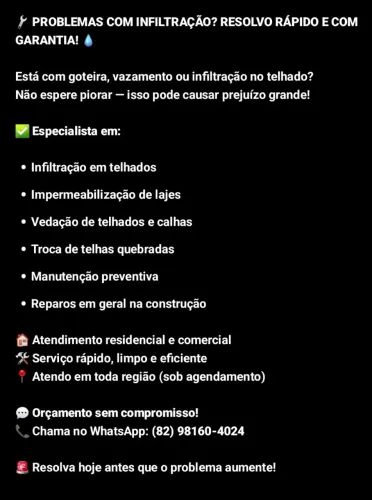Leia aqui - Chuvas fortes, vazou? Resolvo