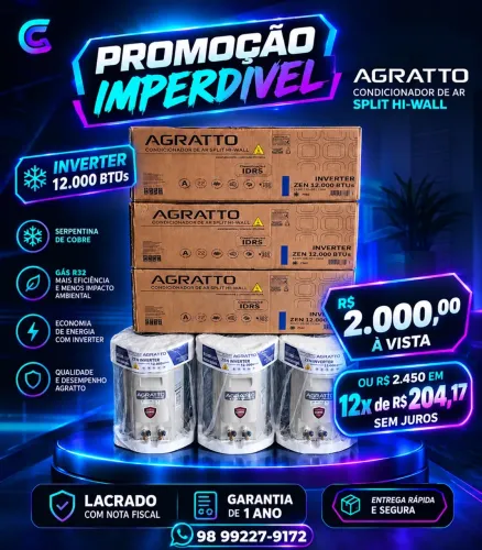 Ar Condicionado Inverter Agratto 12.000 Btus - Lacrado com NF e Garantia