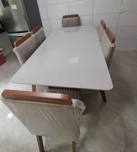 MESA DE JANTAR 6 CADEIRAS MDF TAMPA VIDRO
