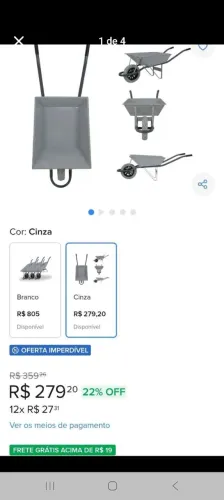 Carrinho de mao top - pneu maciço,  usado duas vezes 