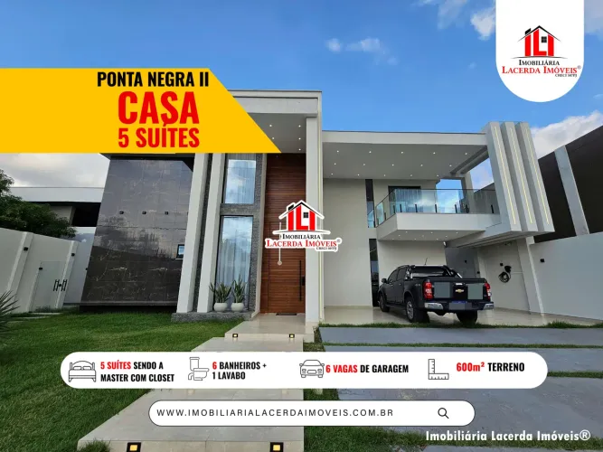 Condomínio Residencial Ponta Negra 2 - Casa 5 Suítes Master com Closet, Piscina e Espaço G