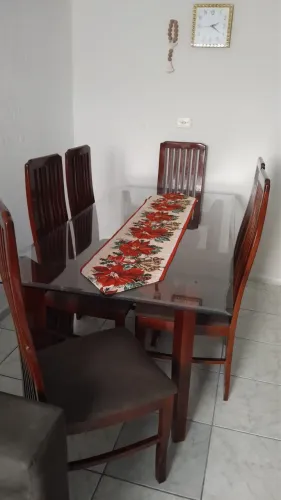 Mesa 6 lugares - Madeira com Tampo de Vidro