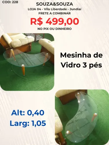 Mesinha de vidro 3 pés