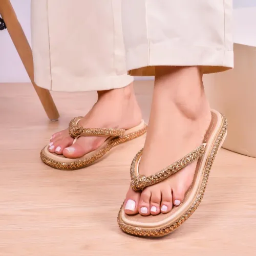 CHINELO STRASS NUDE/DOURADO