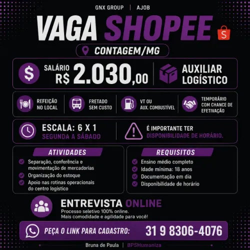 Auxiliar de Logística Shopee Contagem/MG