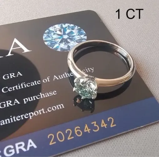 Anel Solitário Noivado Moissanite + par de brincos Moissanite (ambos 1CT)