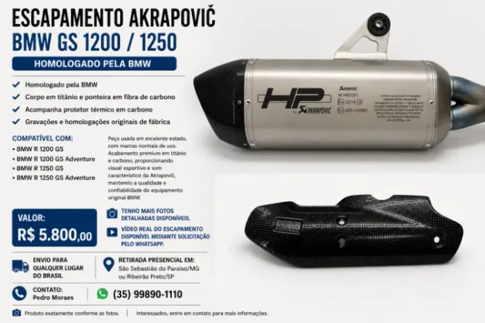 Escapamento/ Ponteira Akrapovic homologada BMW GS 1200/1250