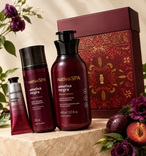 Kit NativaSPA Ameixa Negra Hidratante Corporal, Body Splash e Creme de Mãos
