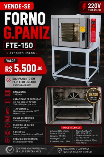 VENDE-SE FORNO G.PANIZ FTE-150 | 220V TRIFÁSICO