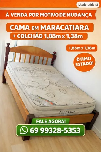 Cama de maracatiara 1,88 x 1,38 com colchão