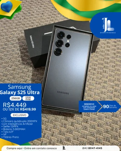 GALAXY S25 ULTRA, 5G, 256GB, 12GB RAM, PRETO, SEMINOVO, EXCLUSIVO!