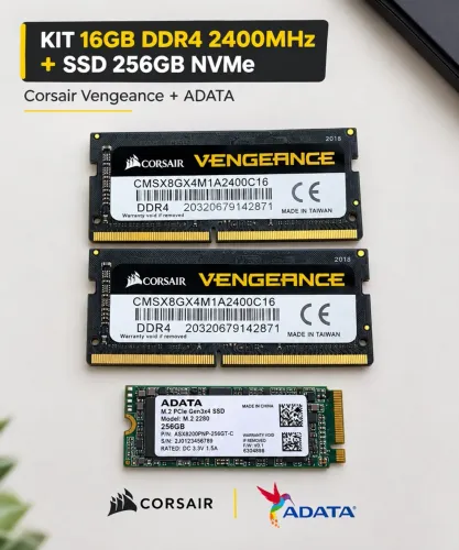 Kit 16GB DDR4 Corsair Vengeance 2400MHz + SSD NVMe 256GB ADATA
