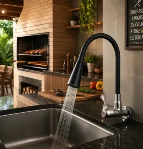 Torneira Gourmet Conzinha Flexível Parede Preto Pia Luxo