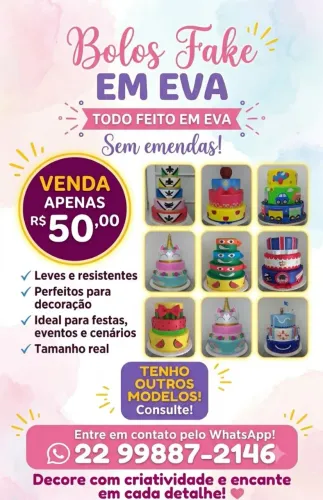 Venda de Bolo Fake em Eva sem emendas