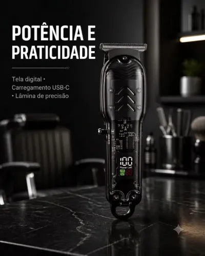 Maquina De Cortar Cabelo Profissional Com Lcd Recarregável Sem Fio