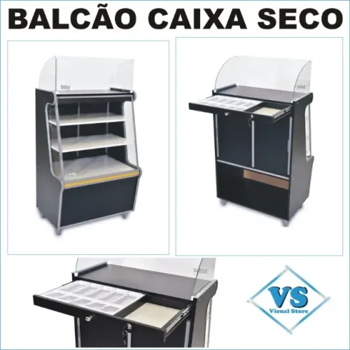 Balcão Caixa Seco 70cm Completo Cor Preto Padarias , Lanchonetes , Comércio em Geral