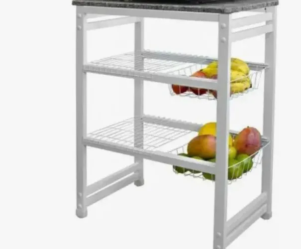 Fruteira de aço com tampo de mármore