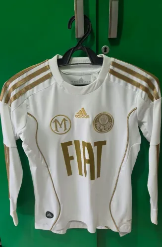 Camisa infantil Palmeiras Adidas branca e dourada São Marcos