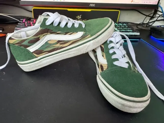 Tênis Vans Infantil Old Skool Flame Camo Green Shoelace - nº 30