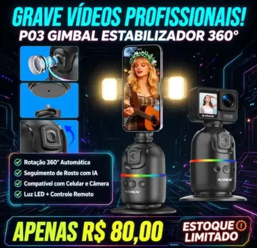 P03 Gimbal Estabilizador De Celular Camera Rotação De 360
