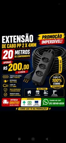 Extensão de Cabo PP 4mm (tamanho 20 metros)..