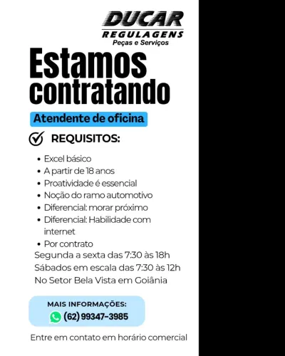 Atendente para oficina mecânica