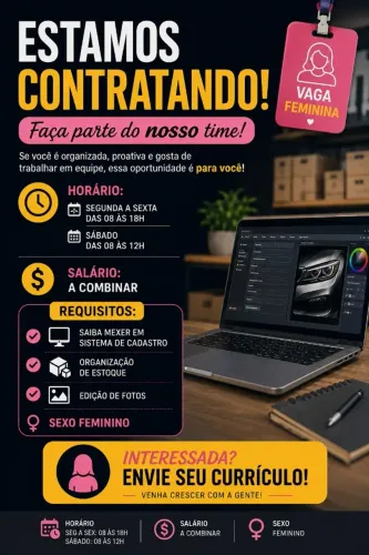 VAGA DE EMPREGO | AUXILIAR DE CADASTRO, ESTOQUE E ESCRITORIO (FEMININO)