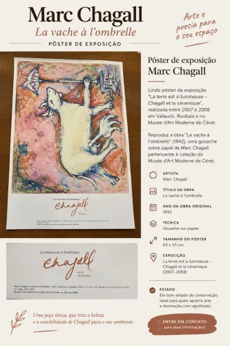 Pôster Marc Chagall - La vache à l?ombrelle - 65 × 55 cm